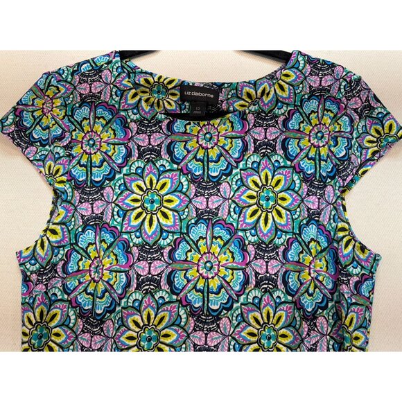 Liz Claiborne Womens Shift Dress Size 12 Multicolor Floral Short-Sleeve Boho - Picture 4 of 13